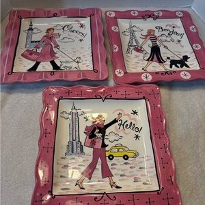 Certified International Pink Parisian Square Appetizer Plates (Set of 3)